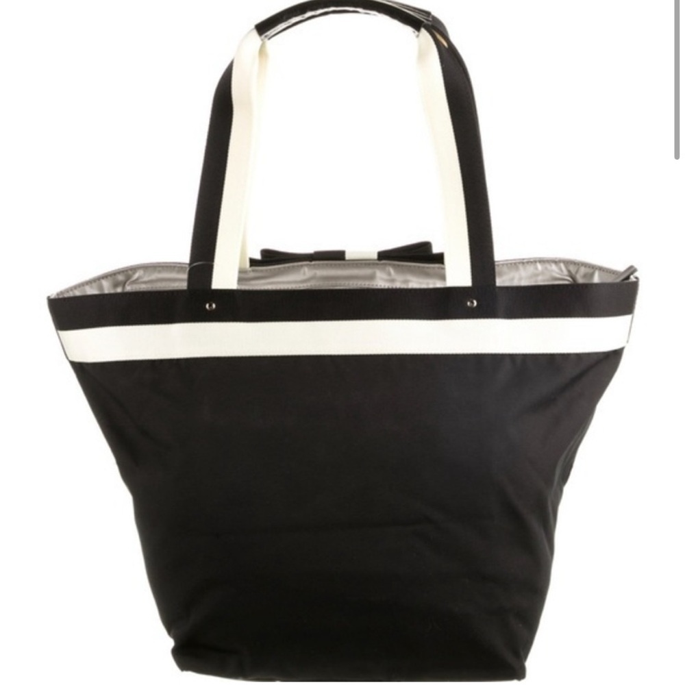 Kate Spade Barrow Street Tote Bag Bow Accent Zip Top Black White Classic - Picture 4 of 17